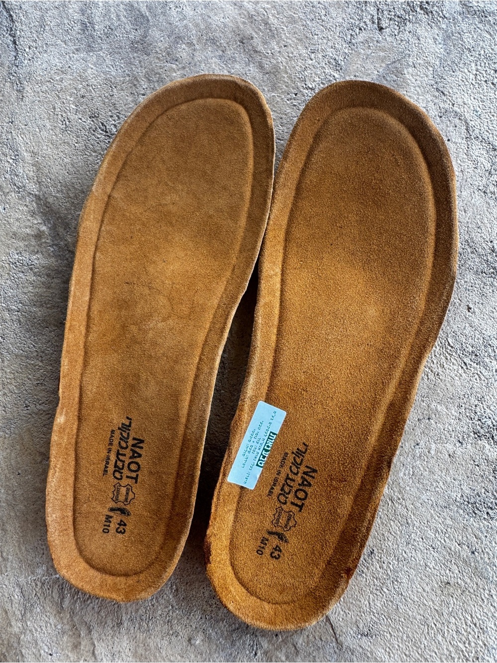Naot Replacement Cork & Suede Footbeds Insoles Size 43 / Men’s 10 Made In Israel